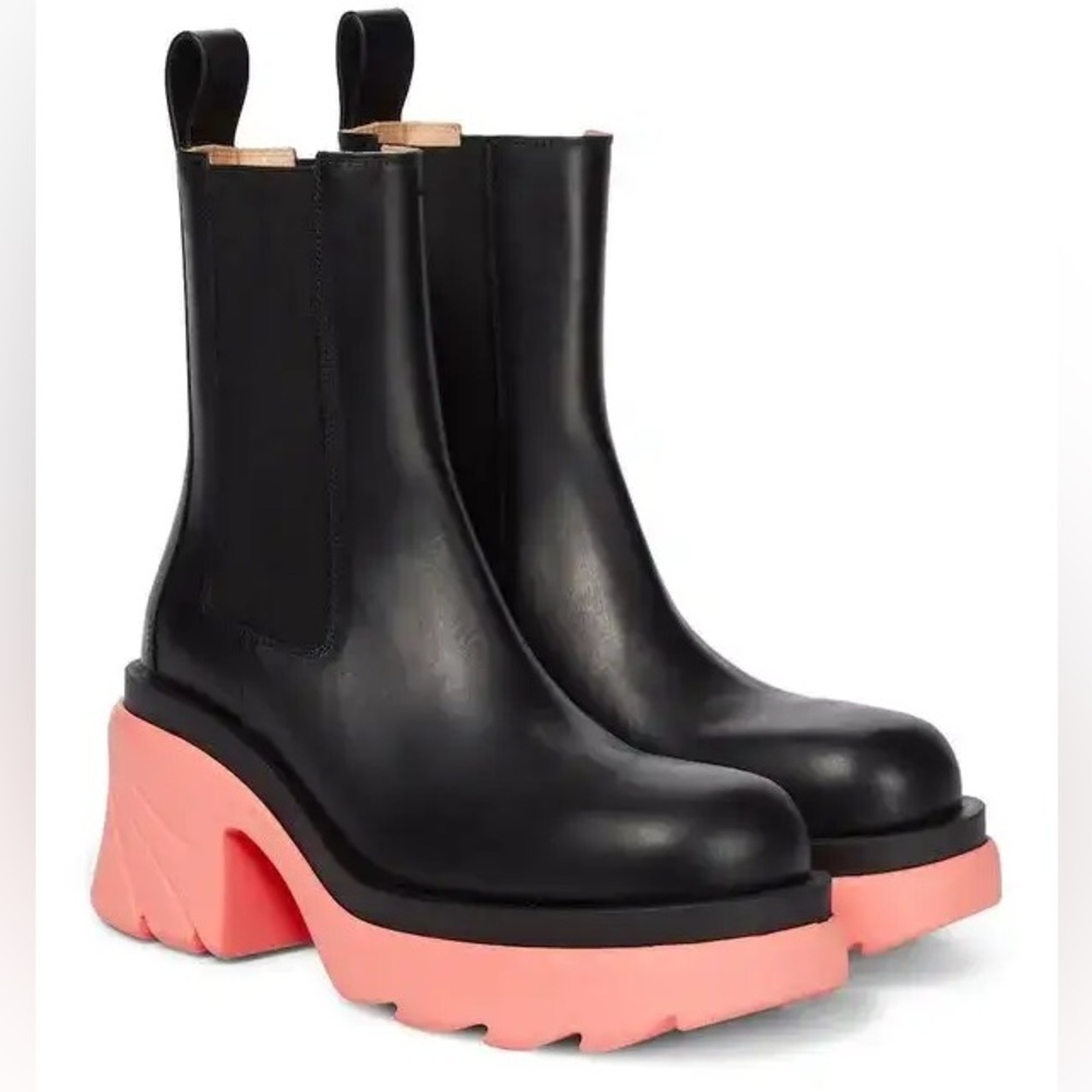 Bottega Veneta Flash Platform Chelsea Boots in Black and Flamingo Pink